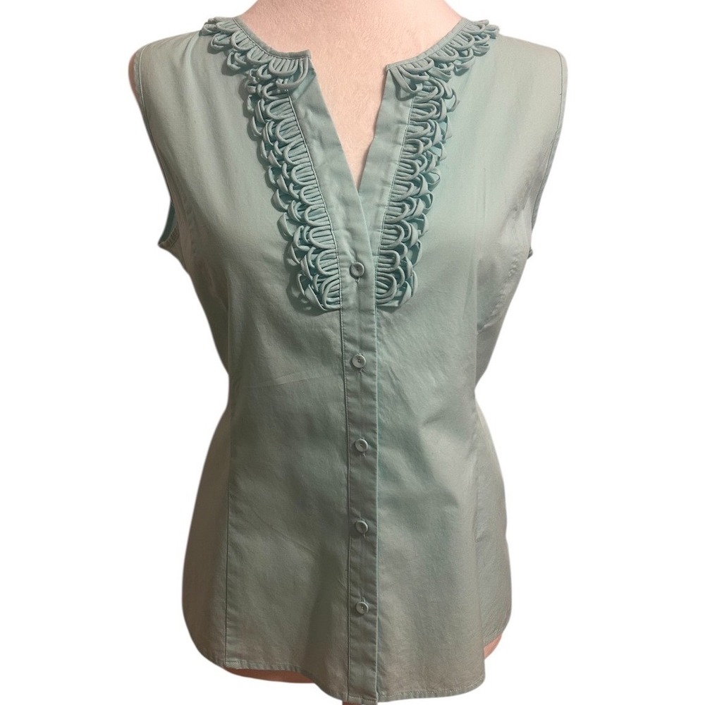 Talbots sz 10 ruffle sleeveless preppy cotton stretch top mint pastel green - Picture 1 of 11